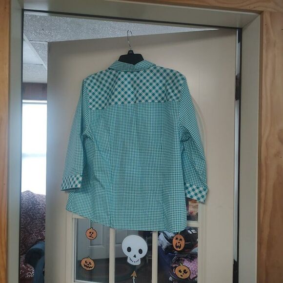 New Chico's Dark Teal 3/4 Sleeve Button Down Wrinkle Resistant Shirt Women's 2 - Picture 3 of 3